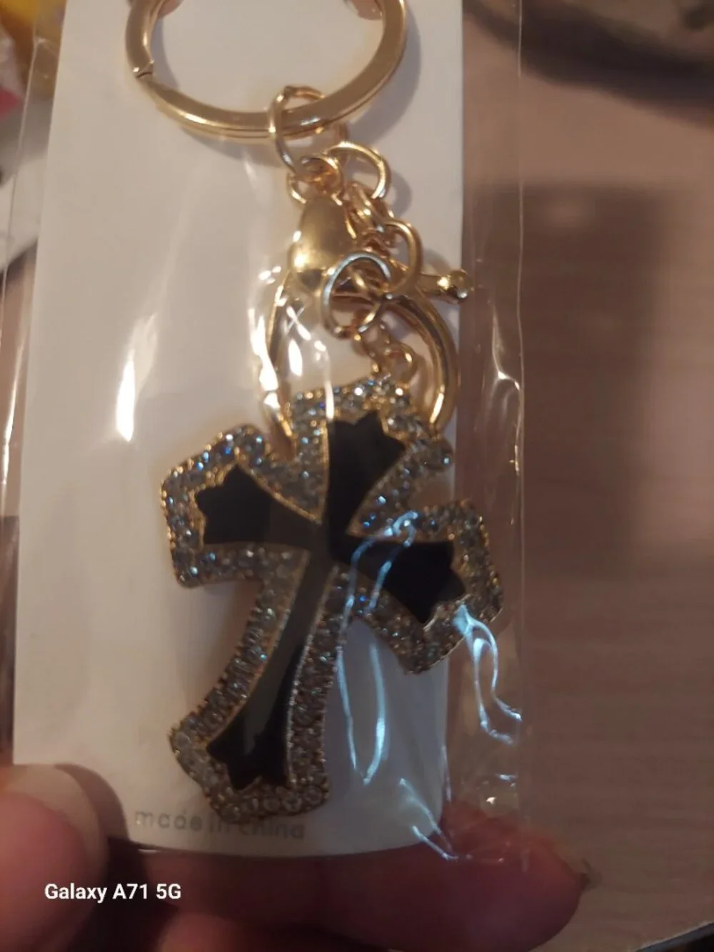 Gold-tone and Black Cross Keychain / Bagcharm